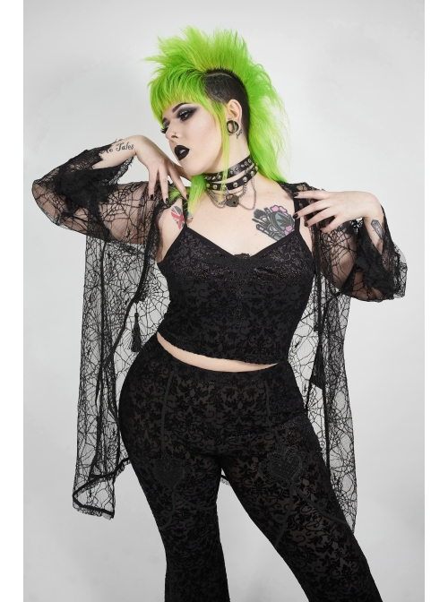 Golden Velvet Print Black Gothic Plus Size Front Decals Knit Flare Pants