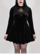 Front Chest Hollow-Out Decals Back Lace-Up Long Sleeve Black Gothic Plus Size Mercerized Velvet Dress