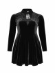 Front Chest Hollow-Out Decals Back Lace-Up Long Sleeve Black Gothic Plus Size Mercerized Velvet Dress