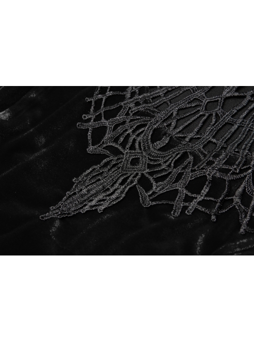 Front Chest Hollow-Out Decals Back Lace-Up Long Sleeve Black Gothic Plus Size Mercerized Velvet Dress