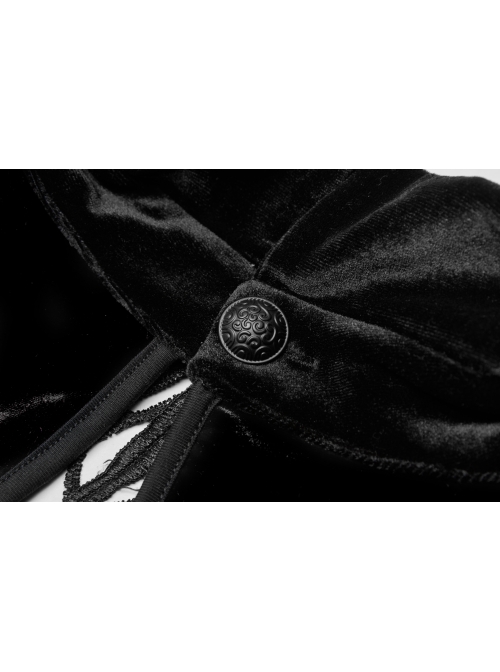 Front Chest Hollow-Out Decals Back Lace-Up Long Sleeve Black Gothic Plus Size Mercerized Velvet Dress