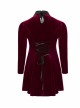 Front Chest Hollow-Out Decals Back Lace-Up Long Sleeve Wine Red Gothic Plus Size Mercerized Velvet Dress
