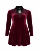 Front Chest Hollow-Out Decals Back Lace-Up Long Sleeve Wine Red Gothic Plus Size Mercerized Velvet Dress