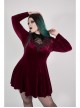 Front Chest Hollow-Out Decals Back Lace-Up Long Sleeve Wine Red Gothic Plus Size Mercerized Velvet Dress