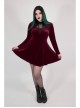Front Chest Hollow-Out Decals Back Lace-Up Long Sleeve Wine Red Gothic Plus Size Mercerized Velvet Dress