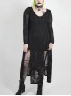 Side Lace-Up Long Sleeve Split Hem Black Punk Plus Size Snake Printing Broken Holes Knit Dress