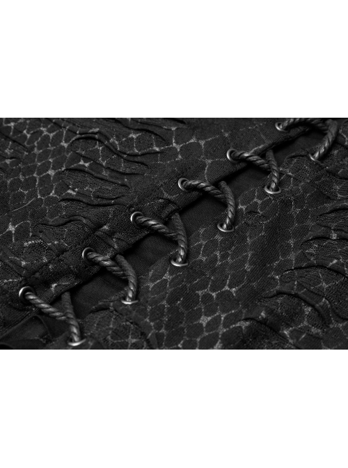 Side Lace-Up Long Sleeve Split Hem Black Punk Plus Size Snake Printing Broken Holes Knit Dress