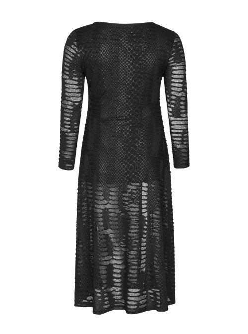 Side Lace-Up Long Sleeve Split Hem Black Punk Plus Size Snake Printing Broken Holes Knit Dress