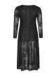 Side Lace-Up Long Sleeve Split Hem Black Punk Plus Size Snake Printing Broken Holes Knit Dress