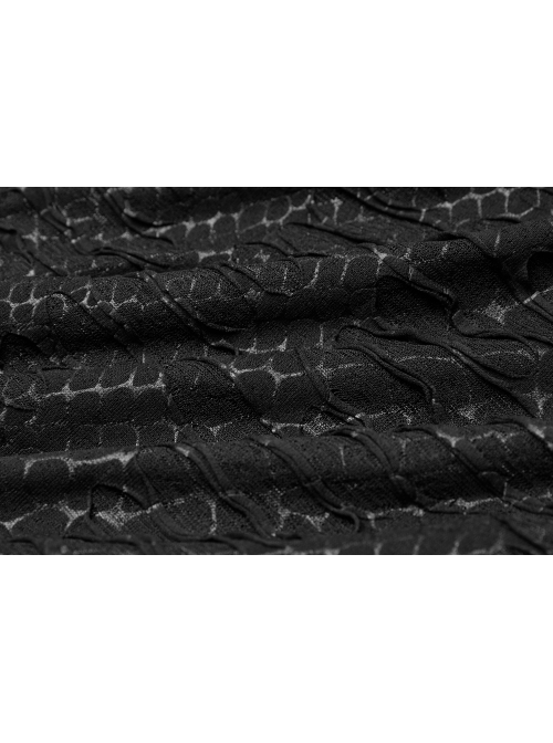 Side Lace-Up Long Sleeve Split Hem Black Punk Plus Size Snake Printing Broken Holes Knit Dress