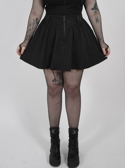 Front Decals Side D-Buckle Decoration Black Punk Plus Size Twill Short Skirt