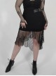 Side Leather Clasp Splice Rough Mesh Irregular Hem Black Punk Plus Size Fishtail Knit Skirt