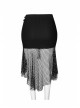 Side Leather Clasp Splice Rough Mesh Irregular Hem Black Punk Plus Size Fishtail Knit Skirt