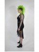 Side Leather Clasp Splice Rough Mesh Irregular Hem Black Punk Plus Size Fishtail Knit Skirt