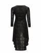 V-Neck Front Chest Decals Splice Chiffon Long Sleeve Back Waist Lace-Up Black Gothic Plus Size Velvet Dress