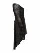 V-Neck Front Chest Decals Splice Chiffon Long Sleeve Back Waist Lace-Up Black Gothic Plus Size Velvet Dress