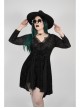 V-Neck Front Chest Decals Splice Chiffon Long Sleeve Back Waist Lace-Up Black Gothic Plus Size Velvet Dress