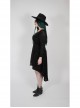 V-Neck Front Chest Decals Splice Chiffon Long Sleeve Back Waist Lace-Up Black Gothic Plus Size Velvet Dress