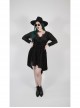 V-Neck Front Chest Decals Splice Chiffon Long Sleeve Back Waist Lace-Up Black Gothic Plus Size Velvet Dress