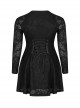 Leather Clasp Collar V-Neck Hollow-Out Back Waist Lace-Up Long Sleeve Black Punk Plus Size Broken Holes Knit Dress