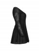 Leather Clasp Collar V-Neck Hollow-Out Back Waist Lace-Up Long Sleeve Black Punk Plus Size Broken Holes Knit Dress