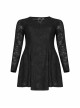 Leather Clasp Collar V-Neck Hollow-Out Back Waist Lace-Up Long Sleeve Black Punk Plus Size Broken Holes Knit Dress