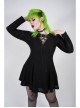 Leather Clasp Collar V-Neck Hollow-Out Back Waist Lace-Up Long Sleeve Black Punk Plus Size Broken Holes Knit Dress
