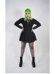Leather Clasp Collar V-Neck Hollow-Out Back Waist Lace-Up Long Sleeve Black Punk Plus Size Broken Holes Knit Dress