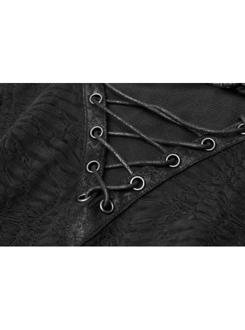 Leather Clasp Collar V-Neck Hollow-Out Back Waist Lace-Up Long Sleeve Black Punk Plus Size Broken Holes Knit Dress