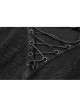 Leather Clasp Collar V-Neck Hollow-Out Back Waist Lace-Up Long Sleeve Black Punk Plus Size Broken Holes Knit Dress