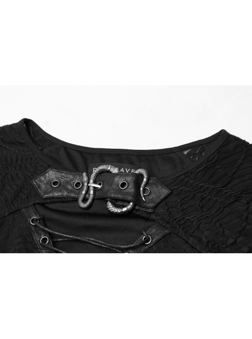 Leather Clasp Collar V-Neck Hollow-Out Back Waist Lace-Up Long Sleeve Black Punk Plus Size Broken Holes Knit Dress