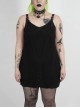 Metal Eyelets Strap Irregular Knit Black Punk Plus Size Sling Dress
