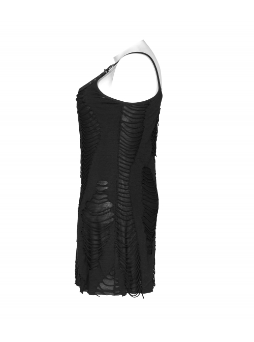 Metal Eyelets Strap Irregular Knit Black Punk Plus Size Sling Dress