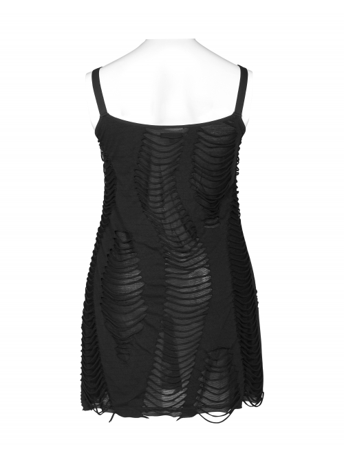 Metal Eyelets Strap Irregular Knit Black Punk Plus Size Sling Dress