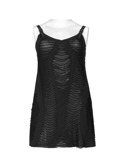 Metal Eyelets Strap Irregular Knit Black Punk Plus Size Sling Dress