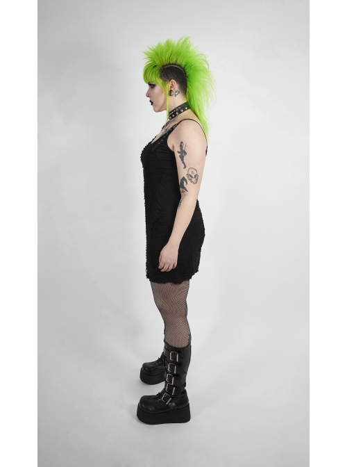 Metal Eyelets Strap Irregular Knit Black Punk Plus Size Sling Dress