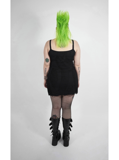 Metal Eyelets Strap Irregular Knit Black Punk Plus Size Sling Dress
