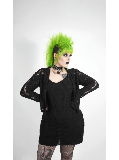 Metal Eyelets Strap Irregular Knit Black Punk Plus Size Sling Dress