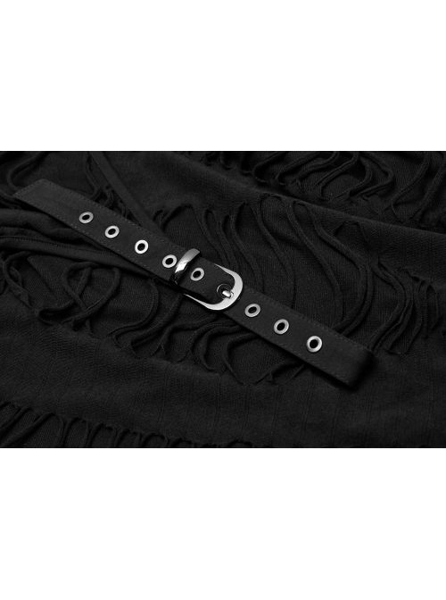 Metal Eyelets Strap Irregular Knit Black Punk Plus Size Sling Dress
