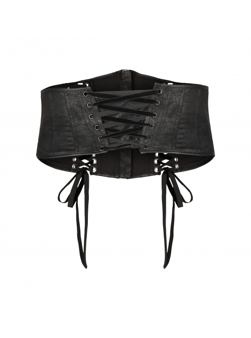 Front Metal Zipper Metal Eyelets Lace-Up Black Punk Plus Size Embossing Belt