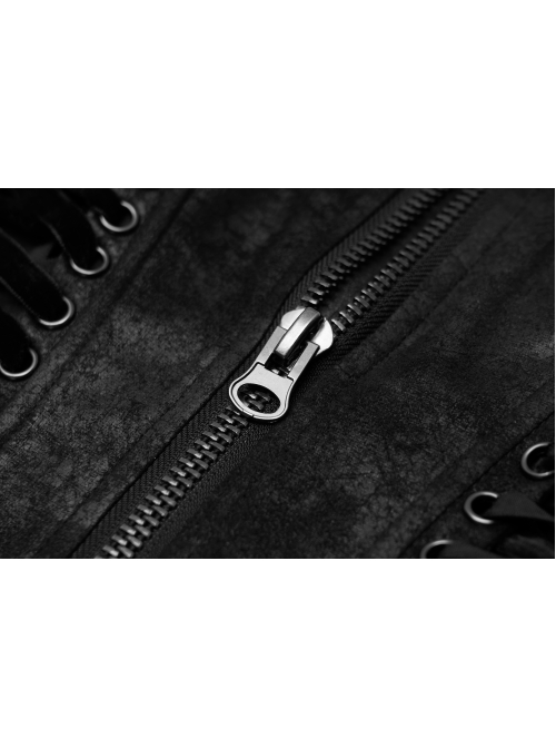 Front Metal Zipper Metal Eyelets Lace-Up Black Punk Plus Size Embossing Belt