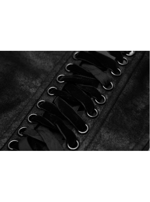 Front Metal Zipper Metal Eyelets Lace-Up Black Punk Plus Size Embossing Belt