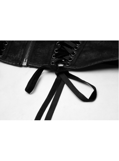 Front Metal Zipper Metal Eyelets Lace-Up Black Punk Plus Size Embossing Belt