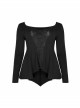 Big Round Collar Front Chest Decals Long Sleeve Back Waist Lace-Up Frill Hem Black Gothic Plus Size T-Shirt