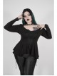 Big Round Collar Front Chest Decals Long Sleeve Back Waist Lace-Up Frill Hem Black Gothic Plus Size T-Shirt