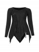 V-Neck Front Splice Rose Lace Mesh Back Waist Lace-Up Irregular Hem Black Gothic Plus Size Knit T-Shirt