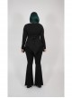 V-Neck Front Splice Rose Lace Mesh Back Waist Lace-Up Irregular Hem Black Gothic Plus Size Knit T-Shirt