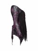 V-Neck Front Splice Rose Lace Mesh Back Waist Lace-Up Irregular Hem Purple Gothic Plus Size Knit T-Shirt