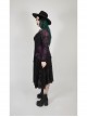 V-Neck Front Splice Rose Lace Mesh Back Waist Lace-Up Irregular Hem Purple Gothic Plus Size Knit T-Shirt