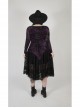 V-Neck Front Splice Rose Lace Mesh Back Waist Lace-Up Irregular Hem Purple Gothic Plus Size Knit T-Shirt